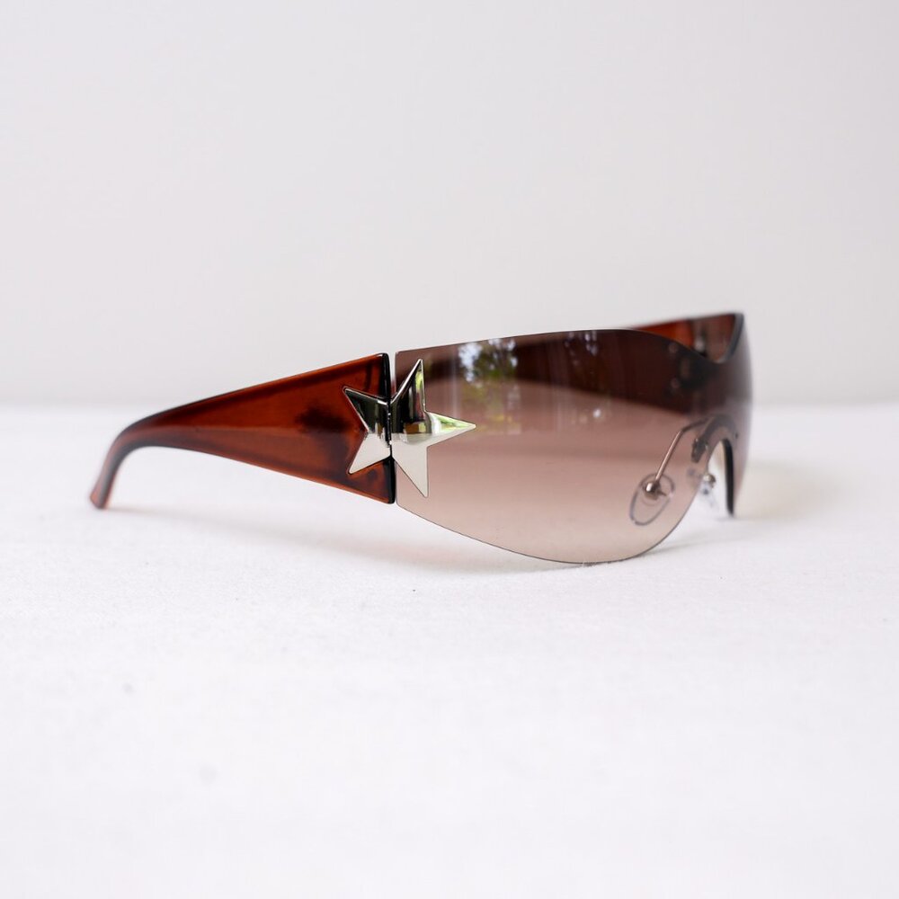 y2k rimless style brown star wrap sunglasses